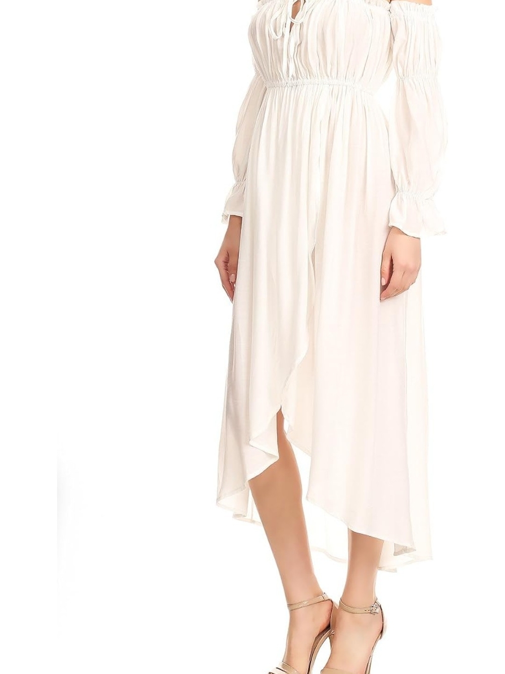 Off-Shoulder Cream High-Low Dress - Picture 5 of 8